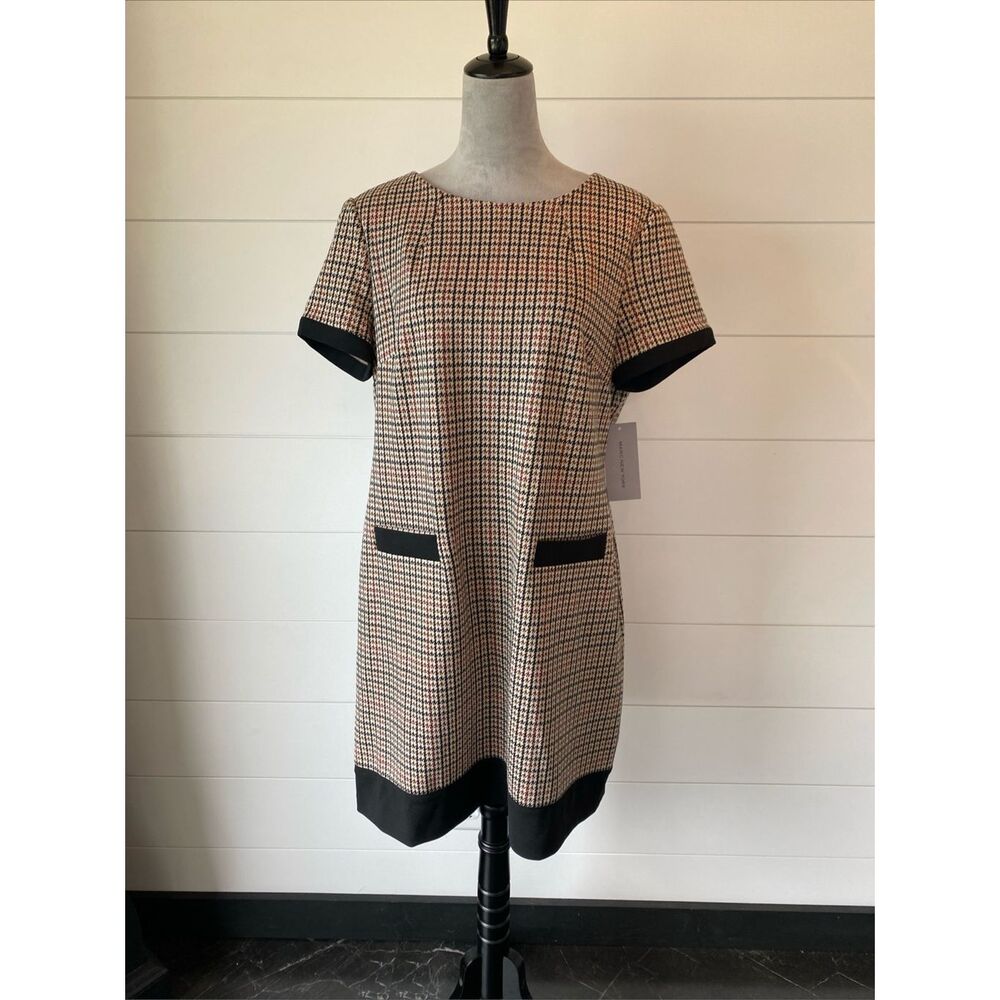 Marc New York Beige Black Houndstooth Midi Dress